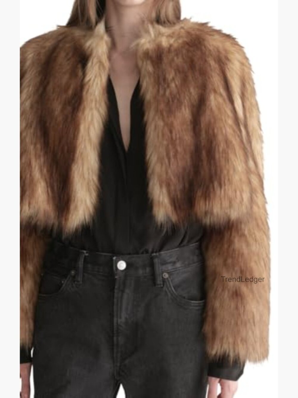 Cropped Faux Fur Jacket with Hook Closure - Picture 3 of 5